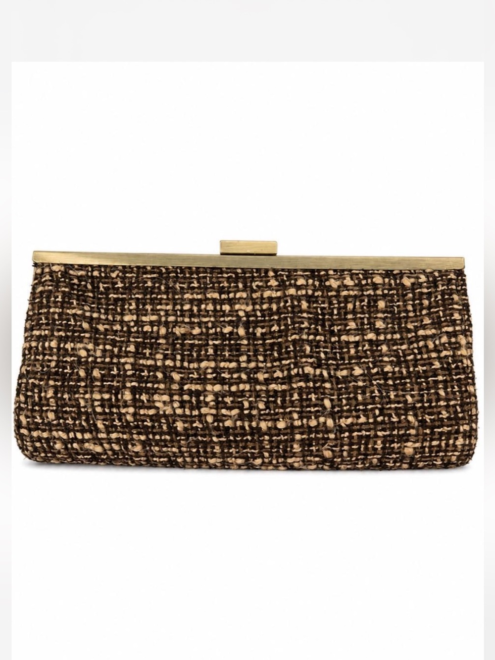 Steve Madden Brown Tweed Clutch with Gold Frame